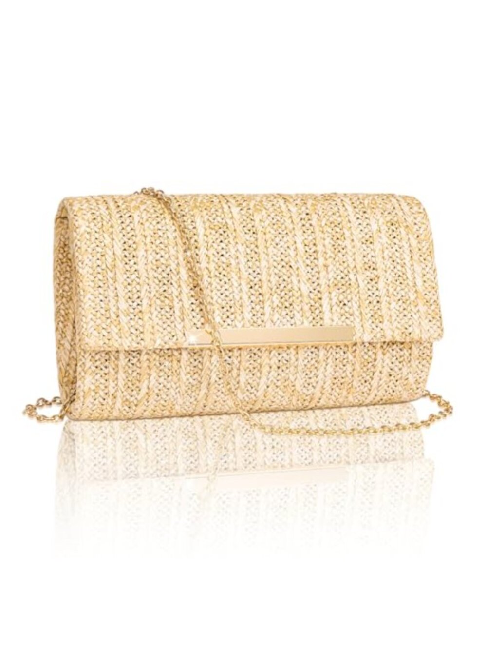 Woven Straw Clutch Purse with Chain Strap for Women